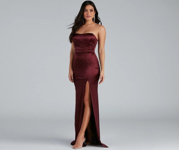 Gianna Strapless High-Slit Satin Dress - Image 13