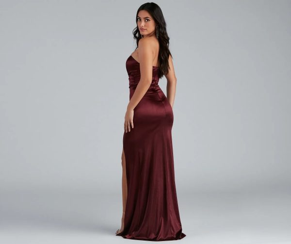 Gianna Strapless High-Slit Satin Dress - Image 14