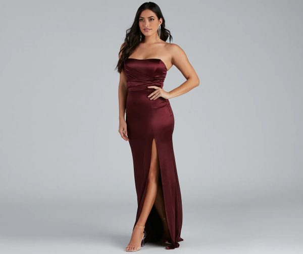 Gianna Strapless High-Slit Satin Dress - Image 16