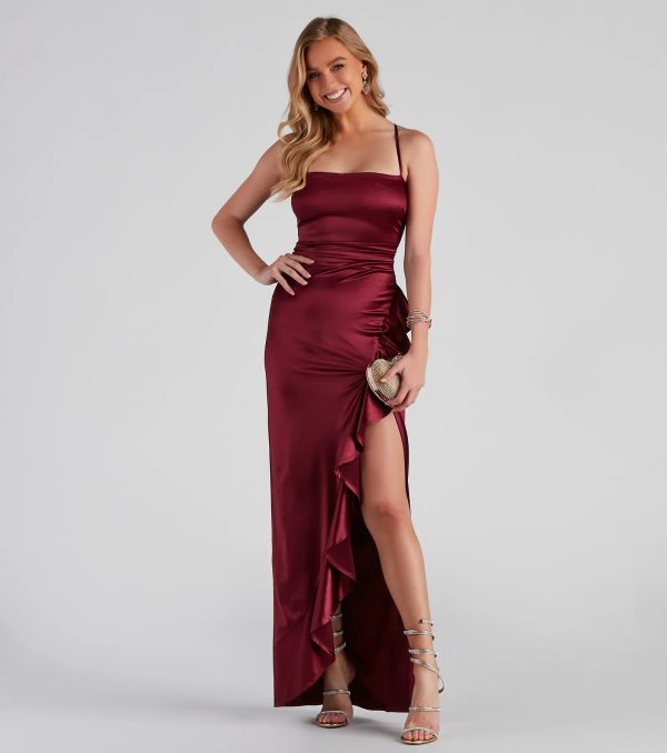 Jane Formal High Slit Satin Dress - Image 9