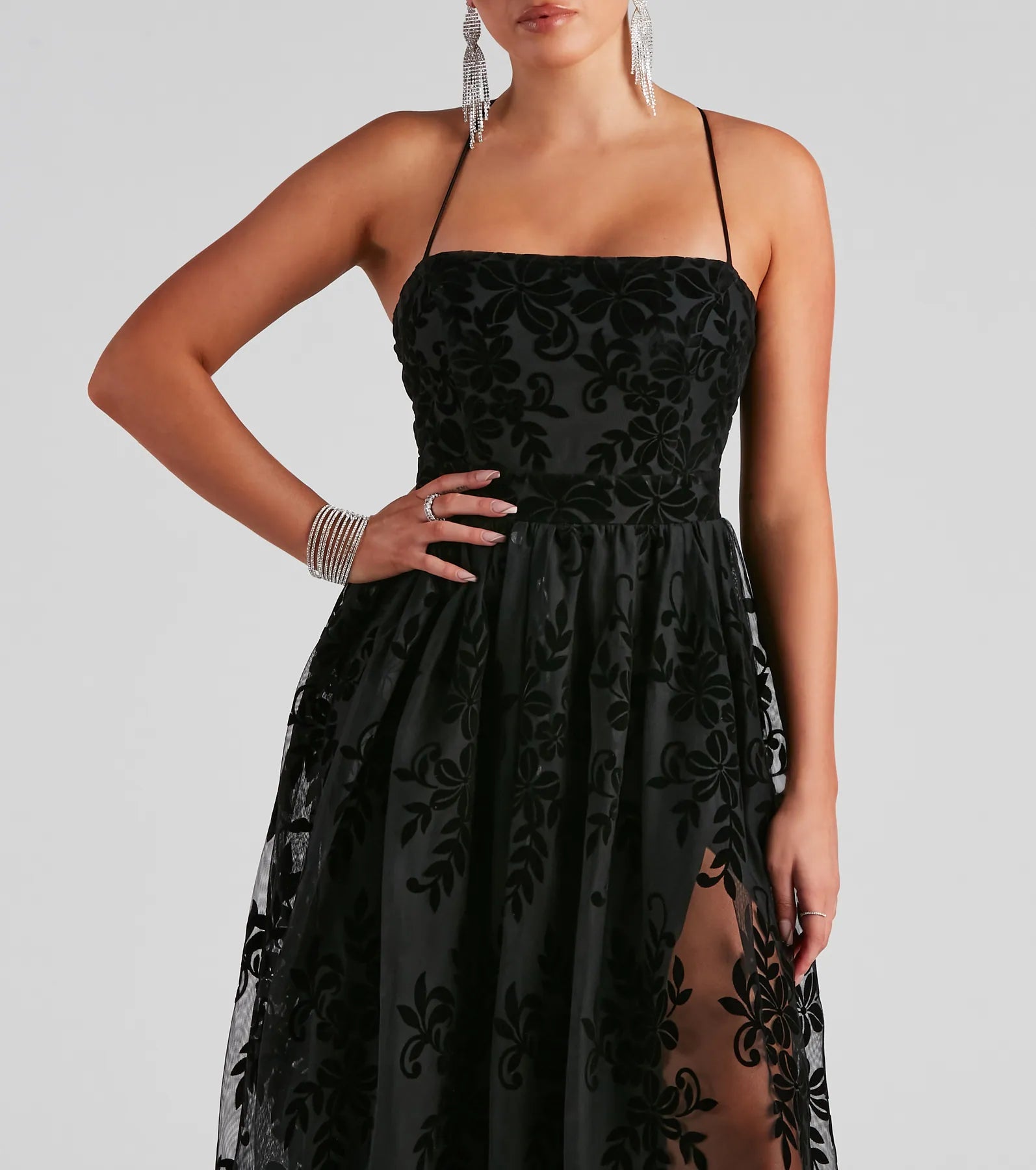 Desiree Formal Flocked Mesh Dress - Image 8