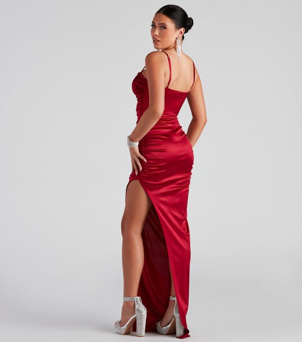Jessa Formal Satin V-Neck Slit Dress - Image 7