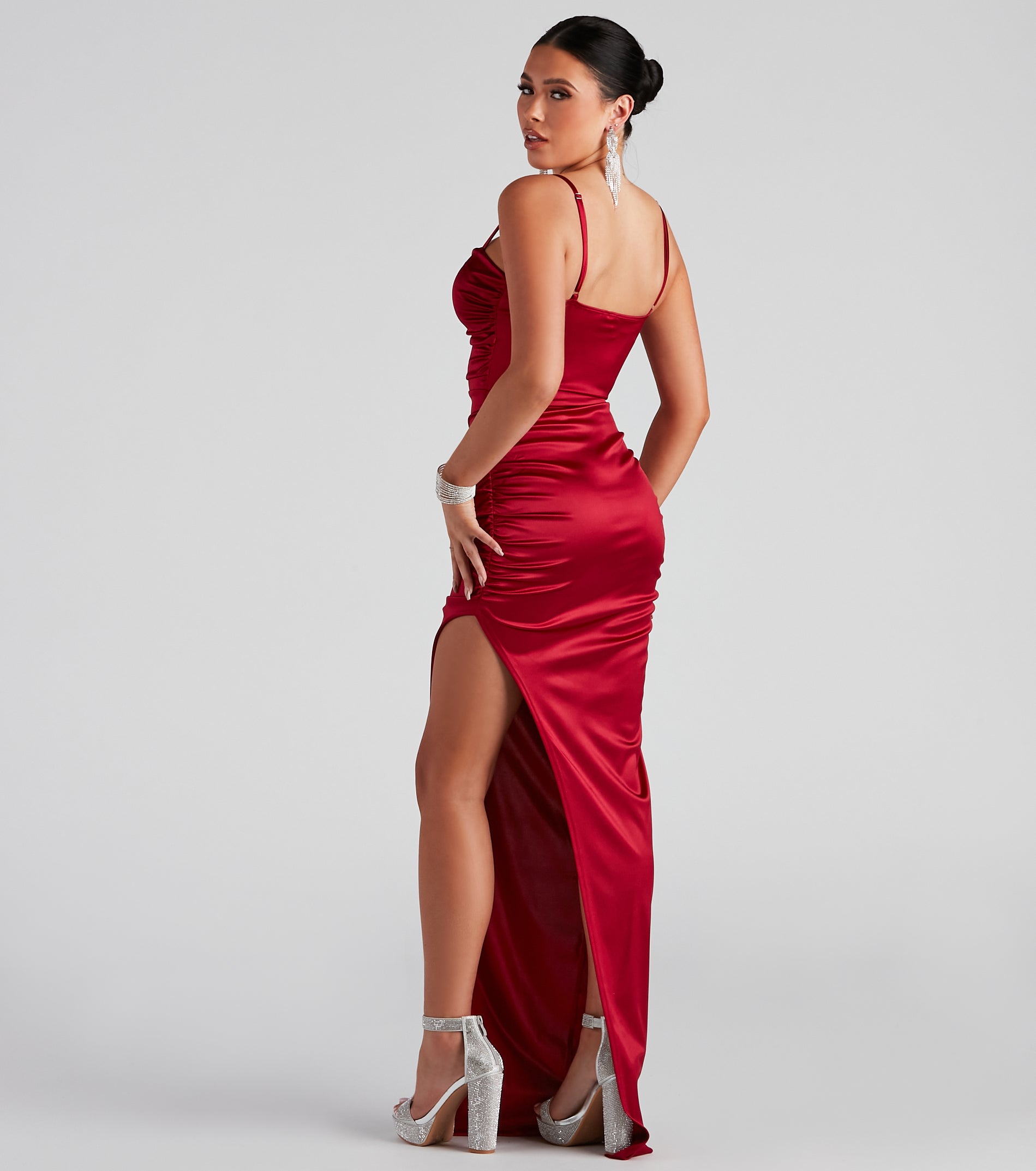Jessa Formal Satin V-Neck Slit Dress - Image 7