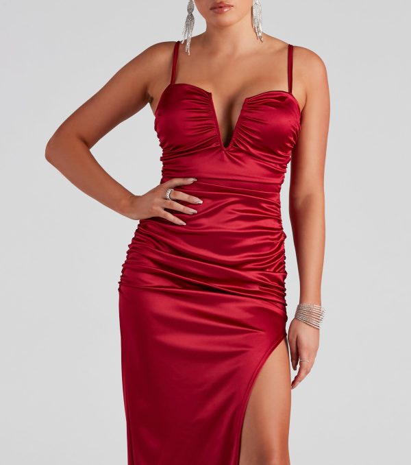 Jessa Formal Satin V-Neck Slit Dress - Image 8