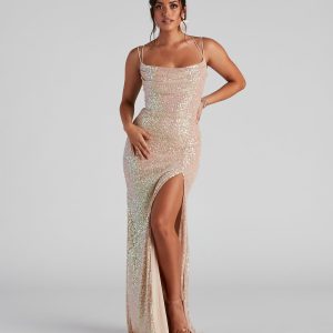 Debra Formal Sequin Cowl Neck Dress