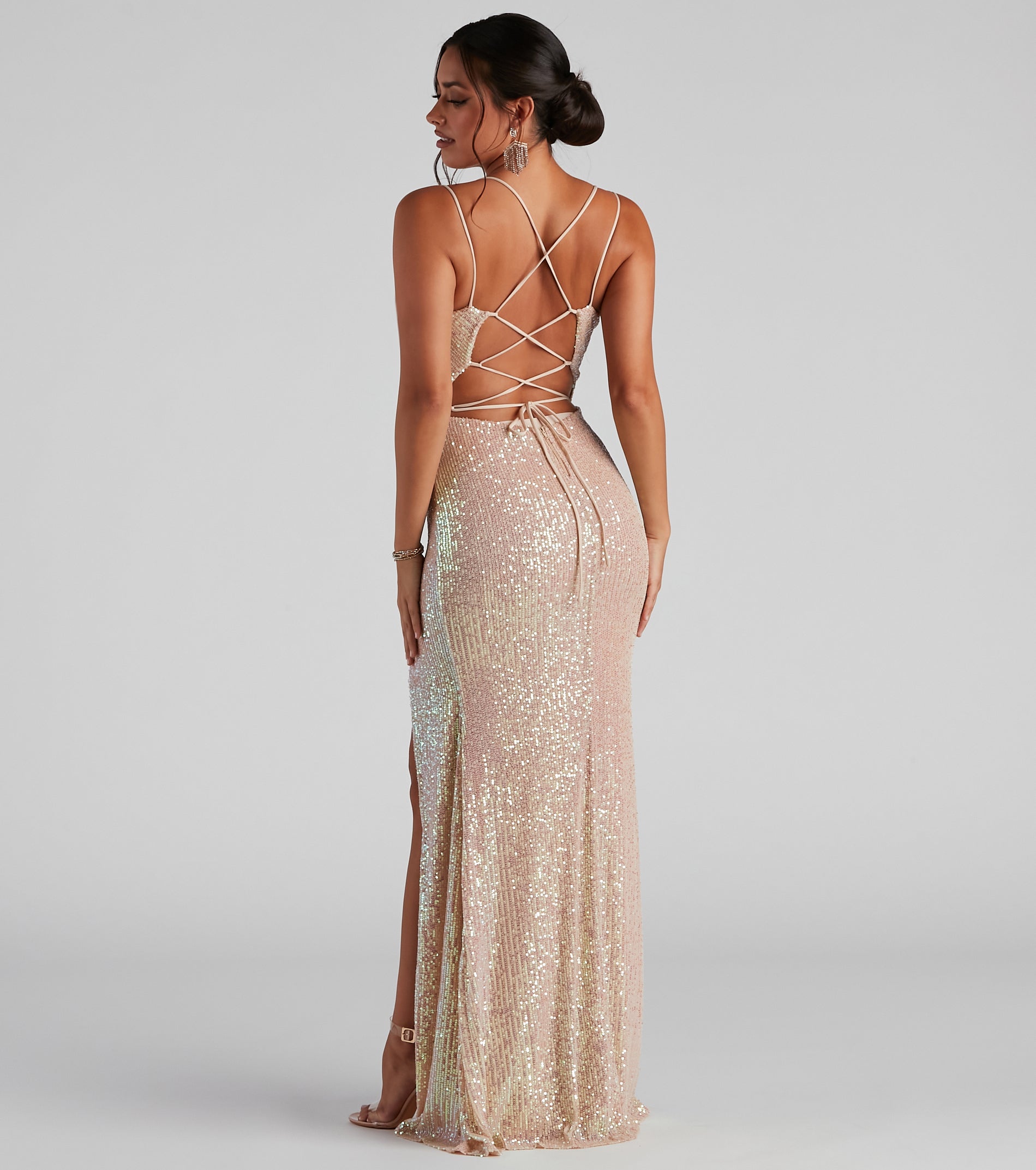 Debra Formal Sequin Cowl Neck Dress - Image 2
