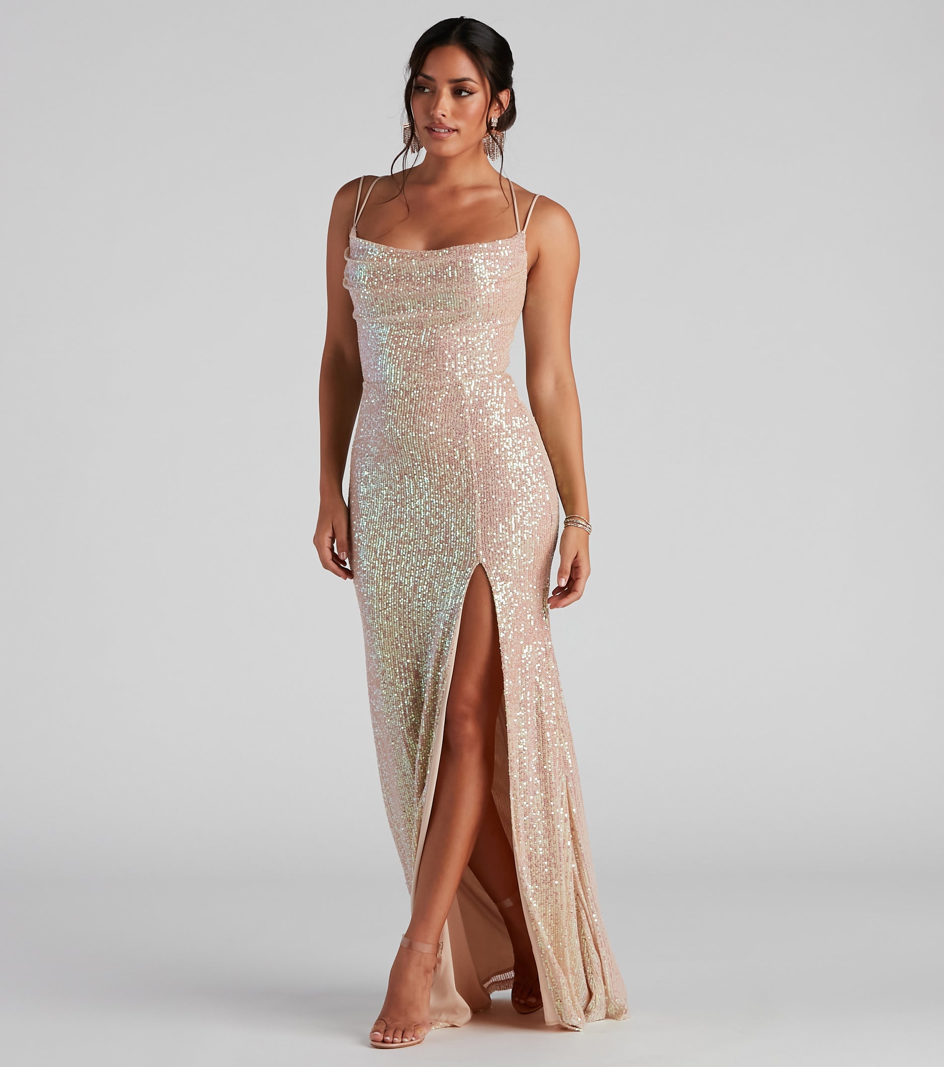Debra Formal Sequin Cowl Neck Dress - Image 3