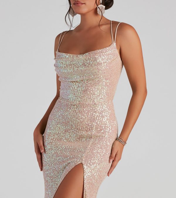 Debra Formal Sequin Cowl Neck Dress - Image 4