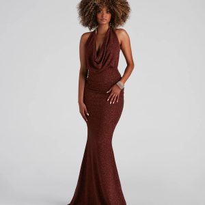 Kesha Formal Glitter Cowl Neck Dress