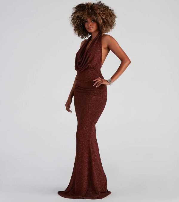 Kesha Formal Glitter Cowl Neck Dress - Image 3