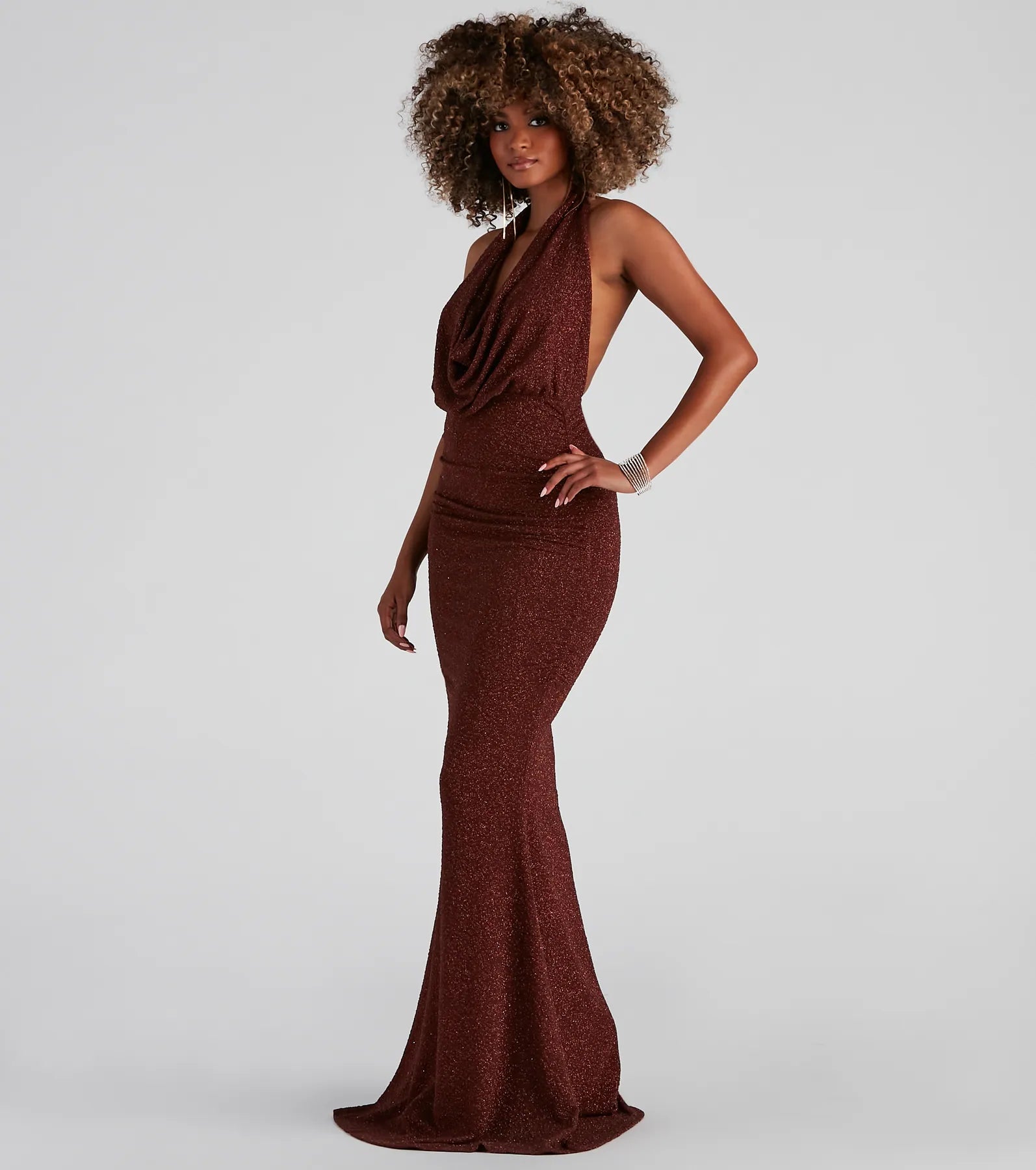 Kesha Formal Glitter Cowl Neck Dress - Image 3