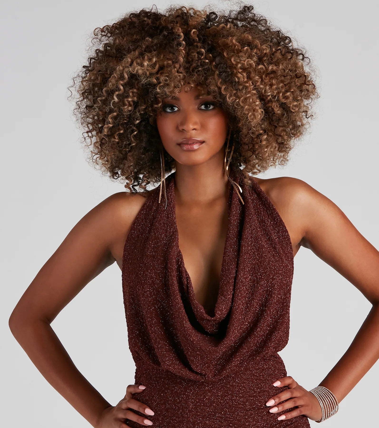 Kesha Formal Glitter Cowl Neck Dress - Image 4