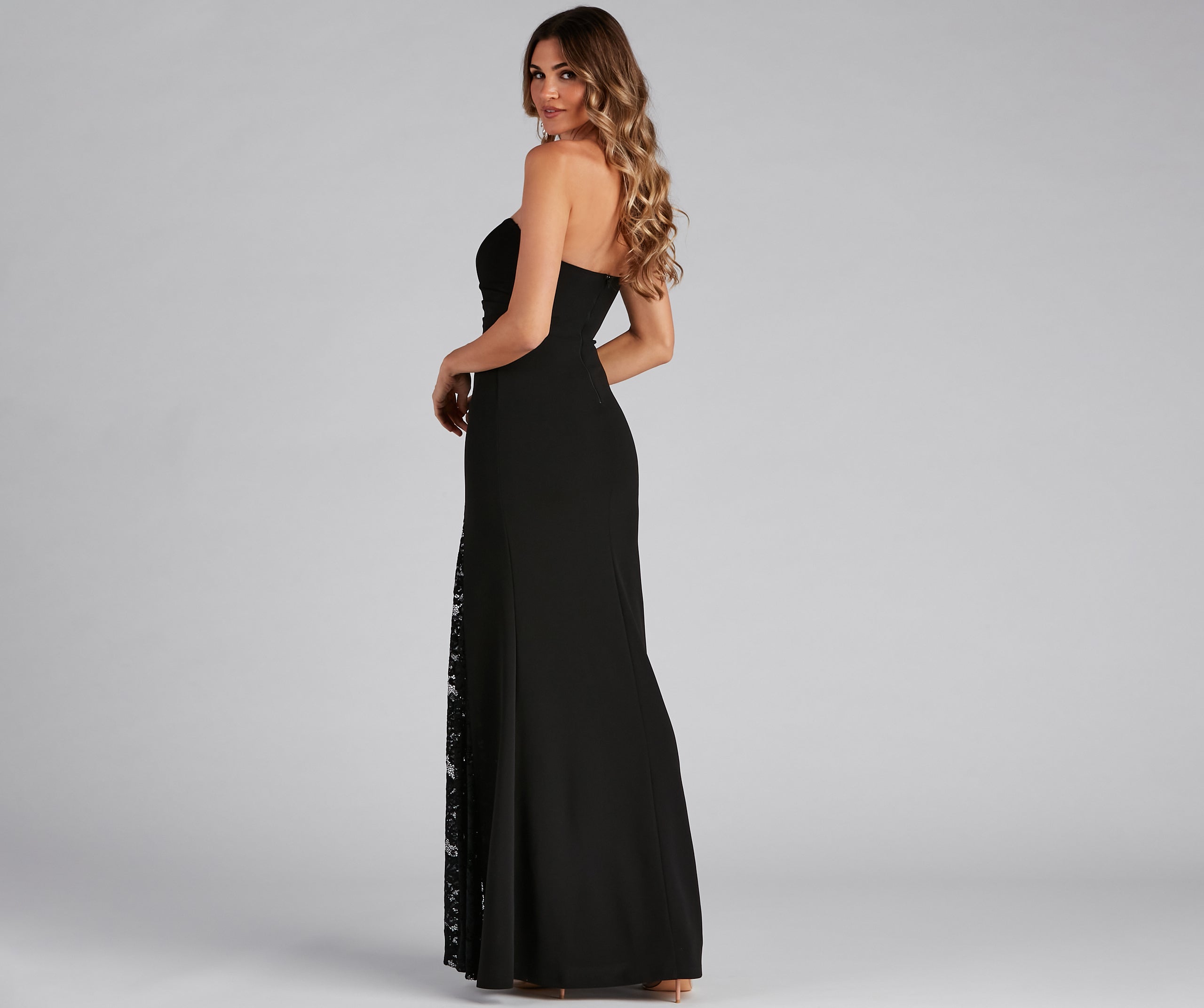 Clyde Formal Crepe Corset Lace Mermaid Dress - Image 2
