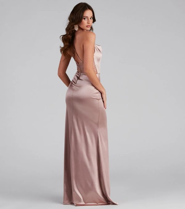Kathleen Formal Satin Lace Back Long Dress - Image 2