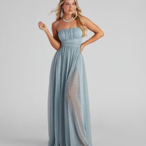 Adler Formal Metallic Sparkle A-Line Dress