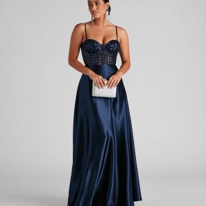 Brookelle Sequin Sweetheart Satin Formal Dress