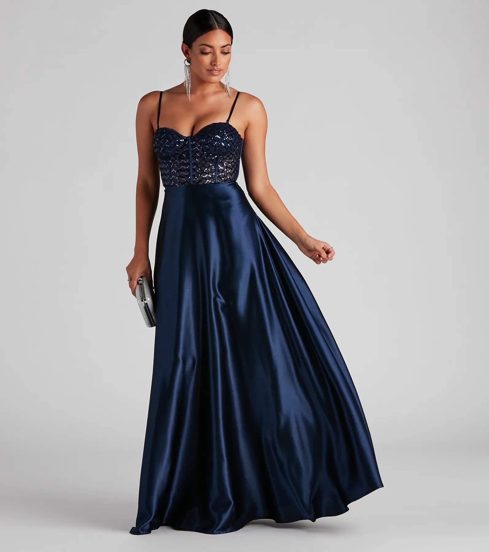 Brookelle Sequin Sweetheart Satin Formal Dress - Image 3