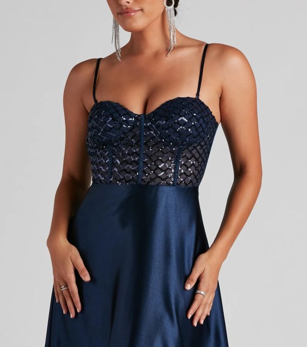 Brookelle Sequin Sweetheart Satin Formal Dress - Image 4