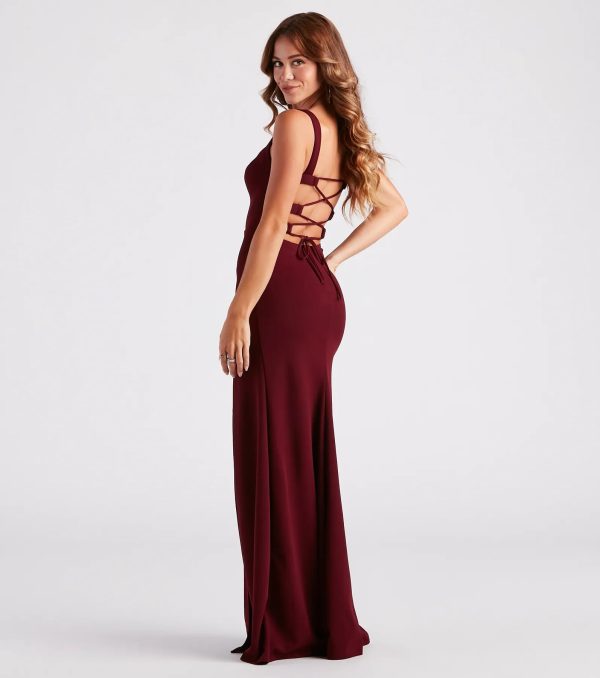 Birgitta Formal Crepe Lace-Up Long Dress - Image 2