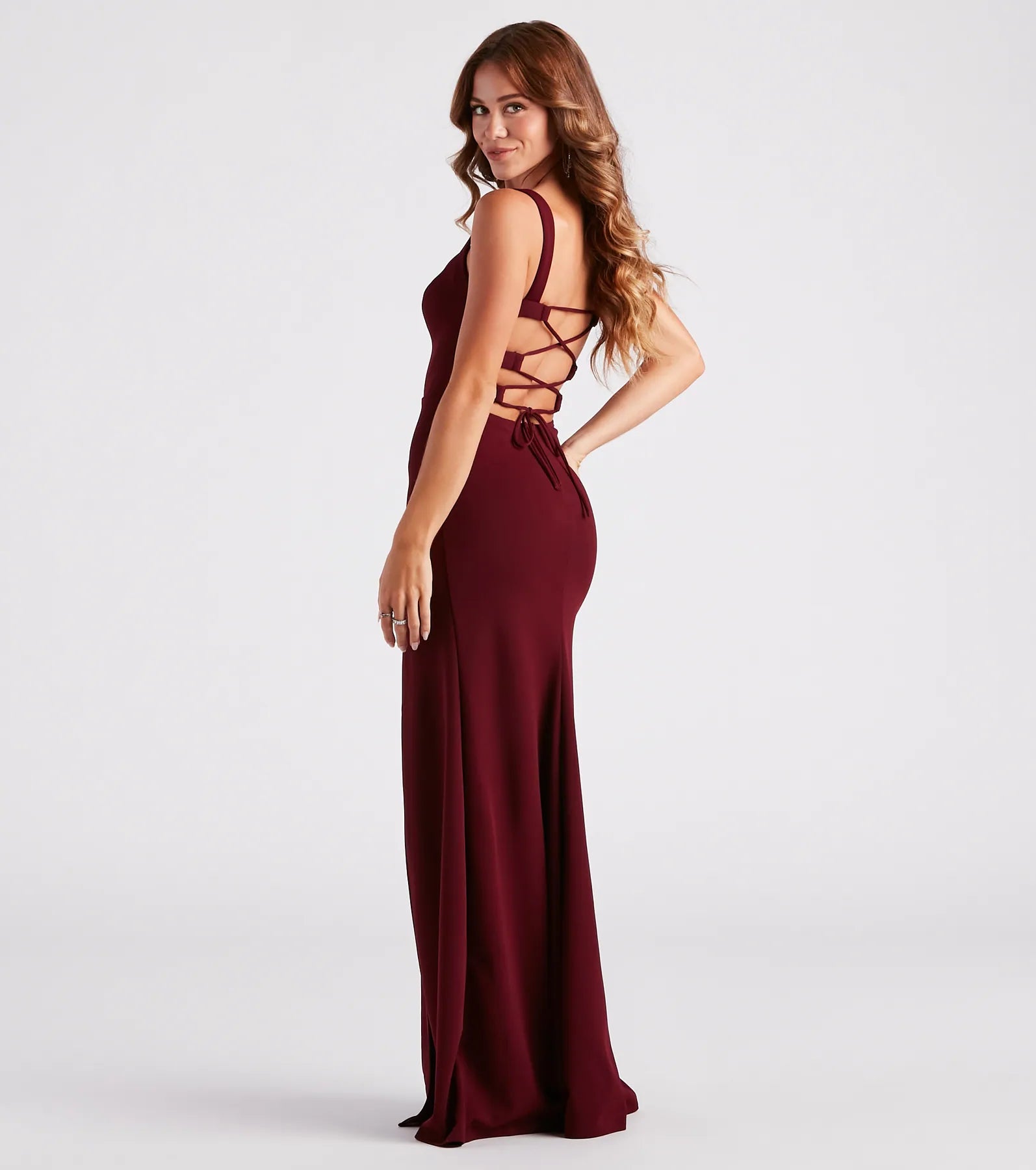 Birgitta Formal Crepe Lace-Up Long Dress - Image 2