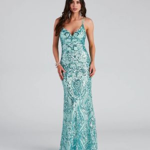 Aliyah Formal Sequin Lace Back Dress