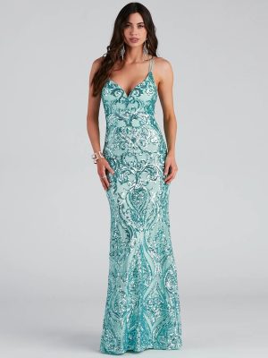 Aliyah Formal Sequin Lace Back Dress