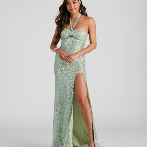 Kasey Formal Sequin Halter Dress