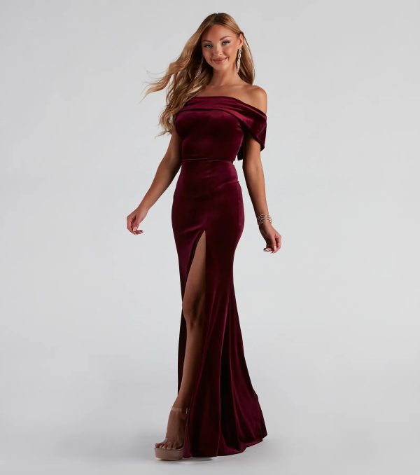 Olivia Formal Velvet Off-The-Shoulder Dress - Image 11