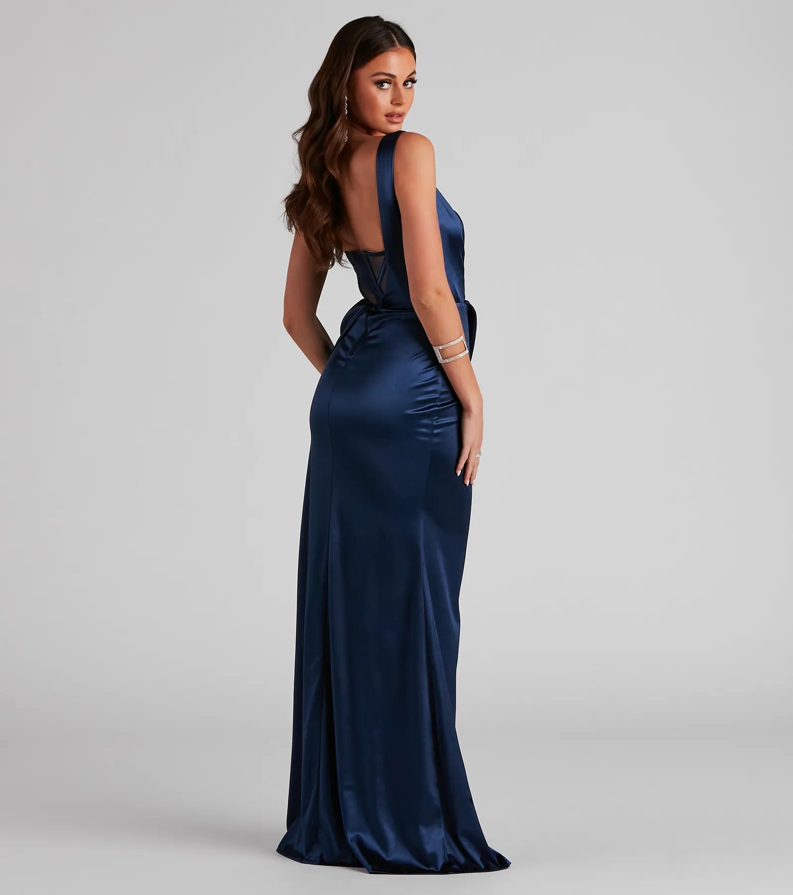 Lo Formal One-Shoulder Satin Corset Dress - Image 2