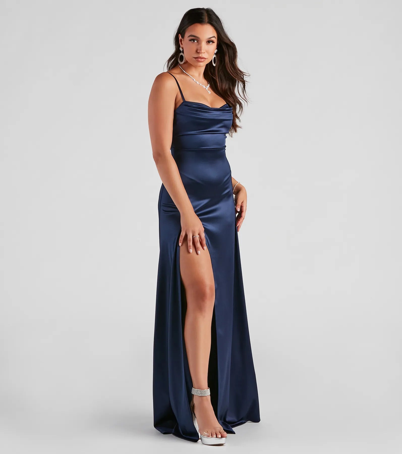 Marissa Formal Satin Cowl Neck Dress - Image 6