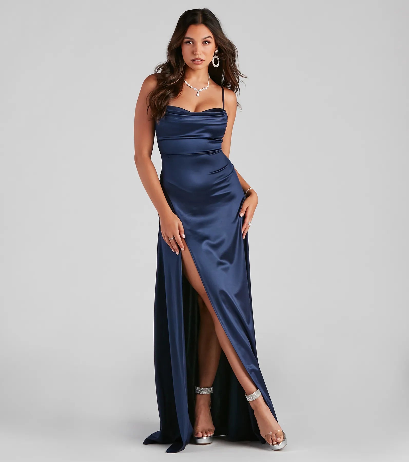 Marissa Formal Satin Cowl Neck Dress - Image 8