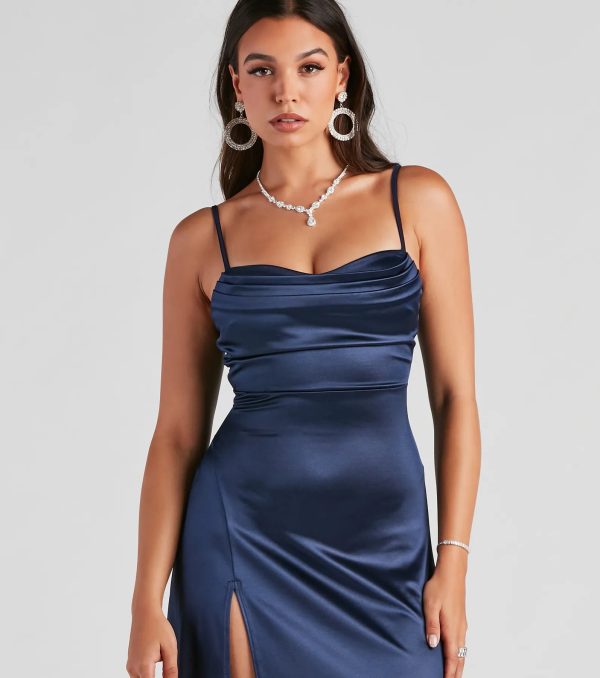 Marissa Formal Satin Cowl Neck Dress - Image 9