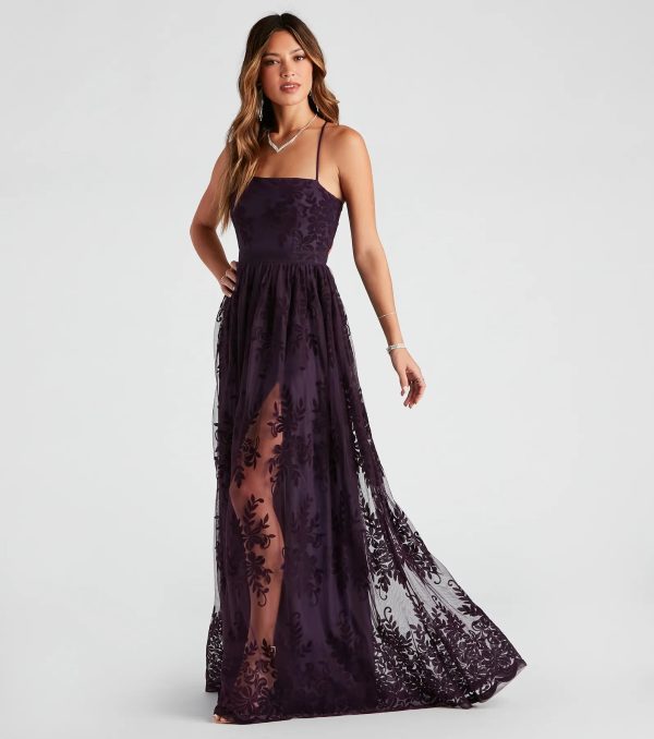 Desiree Formal Flocked Mesh Dress - Image 3