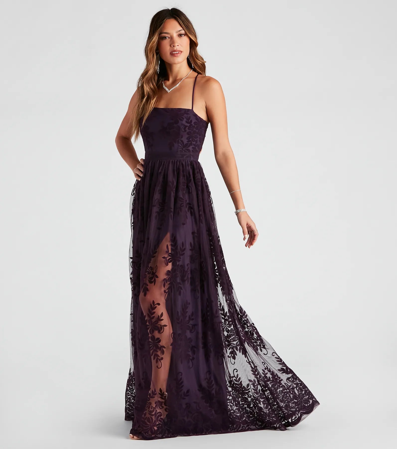 Desiree Formal Flocked Mesh Dress - Image 3