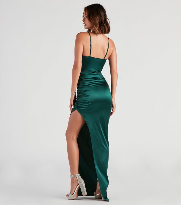 Jessa Formal Satin V-Neck Slit Dress - Image 14