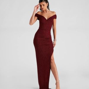 Elianna Off-The-Shoulder Glitter Formal Dress