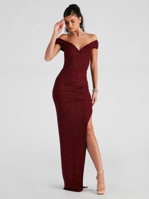 Elianna Off-The-Shoulder Glitter Formal Dress