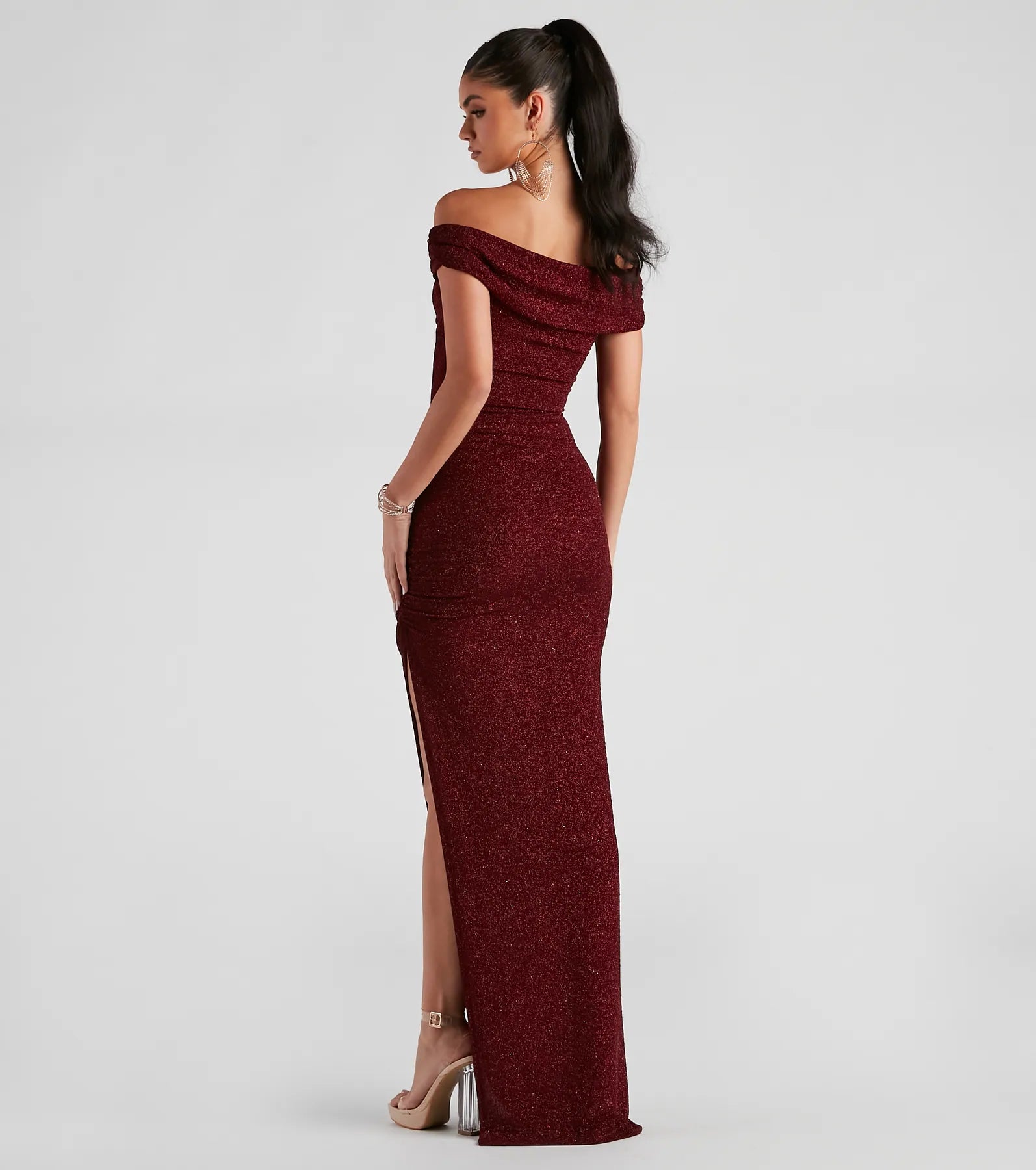 Elianna Off-The-Shoulder Glitter Formal Dress - Image 2
