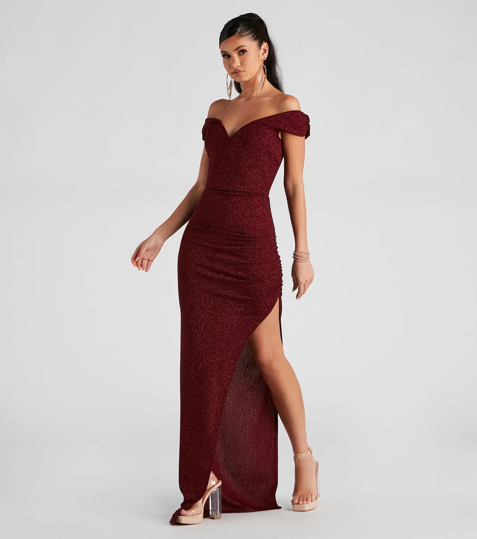 Elianna Off-The-Shoulder Glitter Formal Dress - Image 3