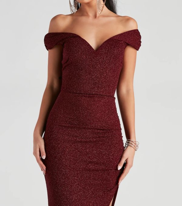 Elianna Off-The-Shoulder Glitter Formal Dress - Image 4