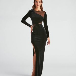 Saylor Velvet Mesh Formal Dress