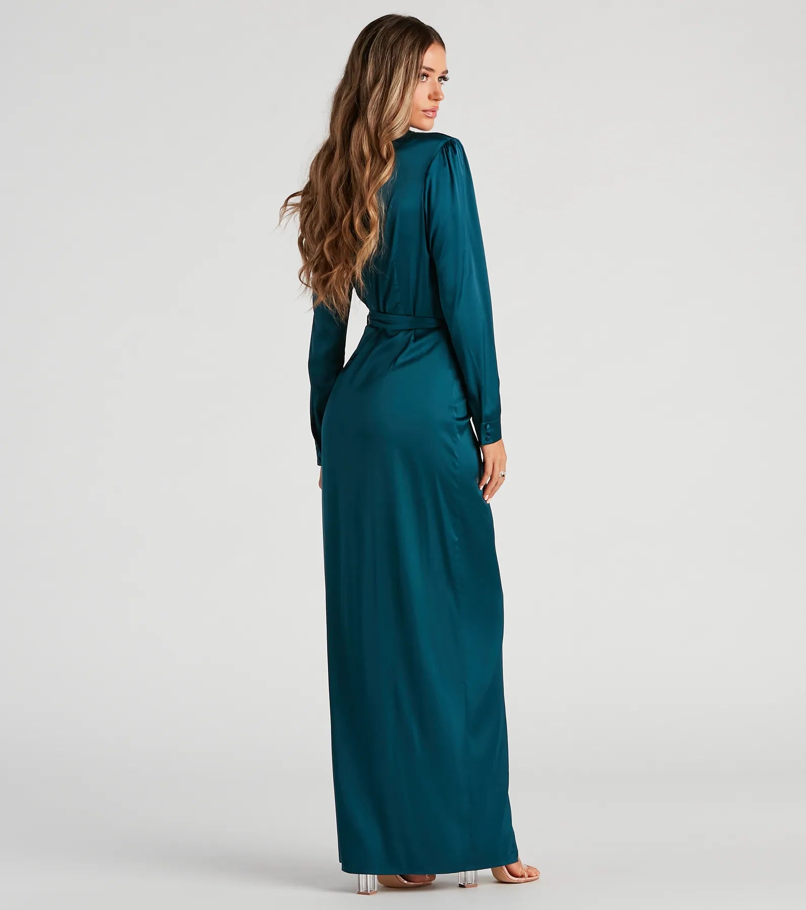 Leona Wrap-Front Satin Formal Dress - Image 2