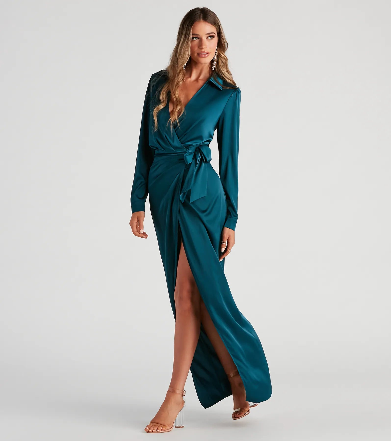 Leona Wrap-Front Satin Formal Dress - Image 3