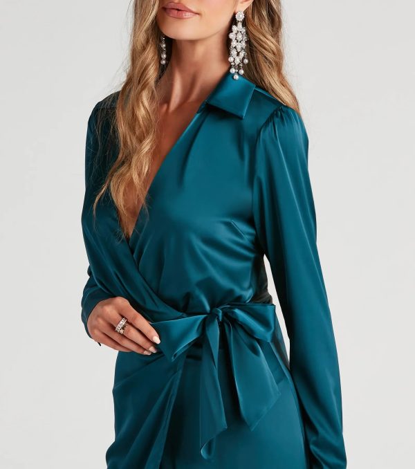 Leona Wrap-Front Satin Formal Dress - Image 4