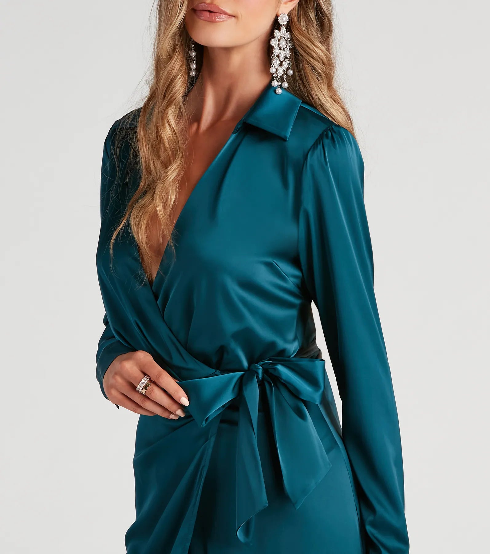 Leona Wrap-Front Satin Formal Dress - Image 4
