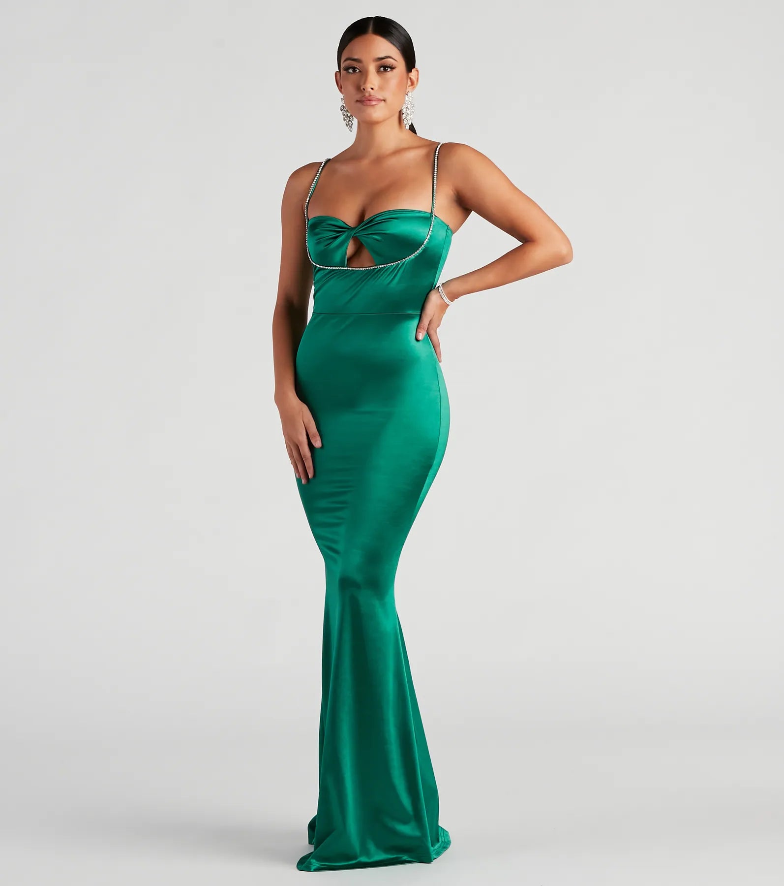 Analynn Formal Satin Rhinestone Trim Dress - Image 3