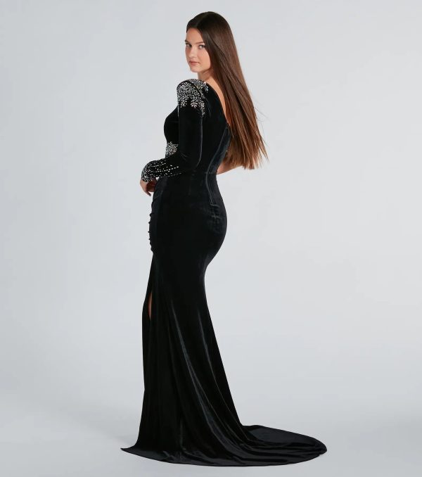 Valeria Formal Velvet Rhinestone Mermaid Dress - Image 2