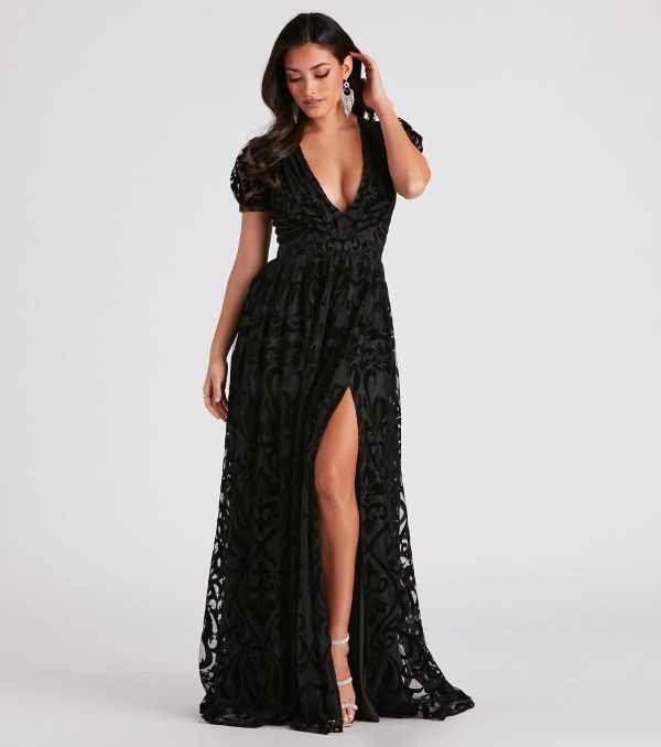 Kassidy Formal Flocked Velvet Dress - Image 5