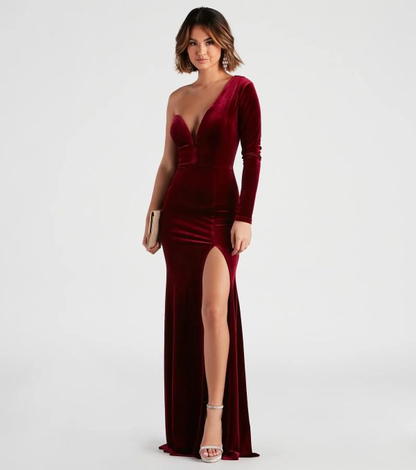 Cheyenne Formal One-Shoulder Velvet Dress - Image 11