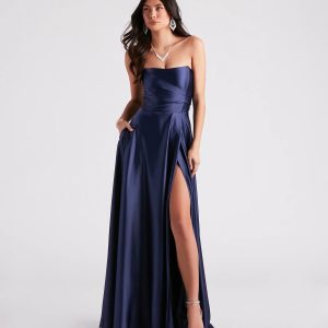Briana Formal Satin Strapless A-Line Dress